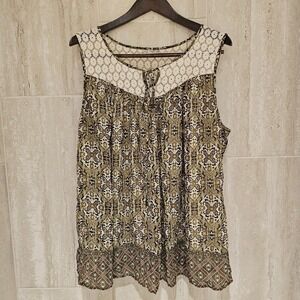 Westport Womens Sleeveless Boho Tank Top Blouse green Size 3X
